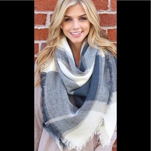 Blue Tartan Fringe Scarf